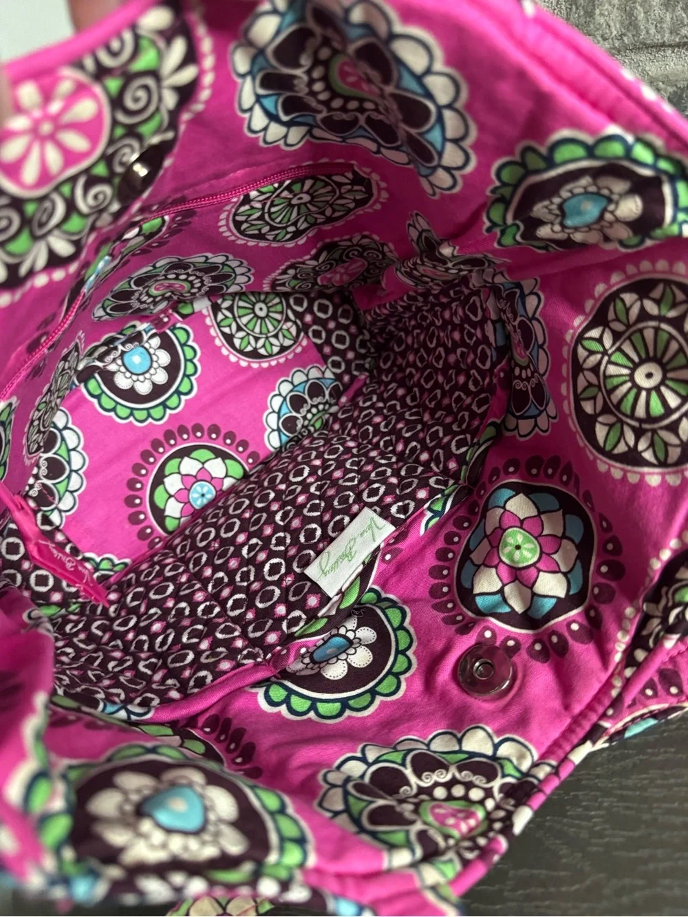 Vera Bradley Hot Pink Quilted Tote with Multicolor Medallions